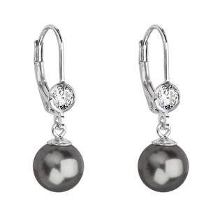 Stříbrné náušnice s perlou a kameny Crystals from Swarovski® Grey