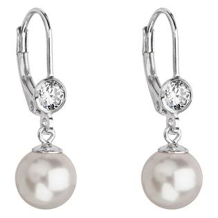 Stříbrné náušnice s perlou a kameny Crystals from Swarovski® White
