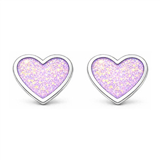 Stříbrné náušnice srdce fialová perleť