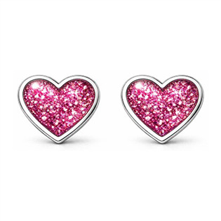 Stříbrné náušnice srdce třpytky vínové