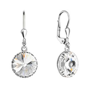 Stříbrné náušnice visací s krystaly Swarovski bílé kulaté