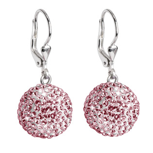 Stříbrné náušnice visací s krystaly Swarovski, Indian Pink