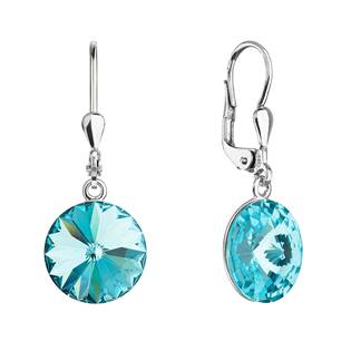 Stříbrné náušnice visací s krystaly Swarovski, Light Turquoise