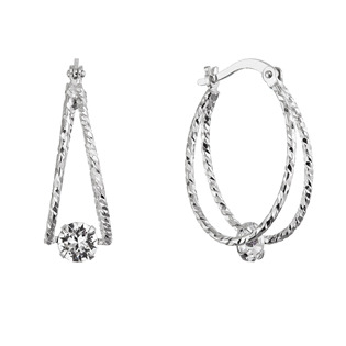 Stříbrné náušnice vzorované kruhy se Swarovski krystalem