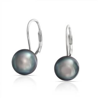 Stříbrné perlové náušnice - přírodní černé perly 9 mm