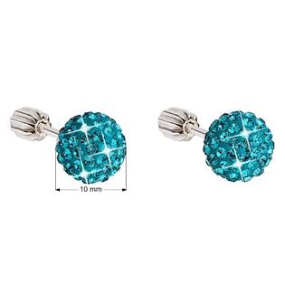 Stříbrné šroubovací náušnice kuličky s krystaly Crystals from Swarovski® Blue Zircon