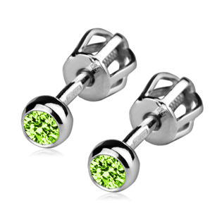 Stříbrné šroubovací náušnice, světle zelené zirkony