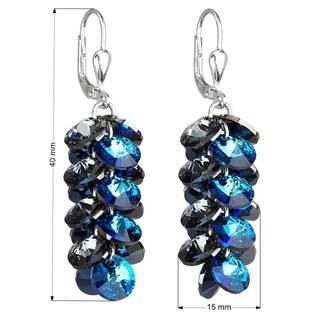 Stříbrné visací náušnice hrozny s krystaly Crystals from Swarovski®, Bermuda Blue