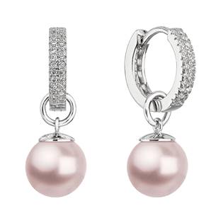 Stříbrné visací náušnice kroužky s růžovou perlou