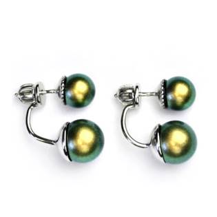 Stříbrné zanáušnice se kovově zelenými perlami