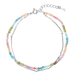 Stříbrný dvojitý náramek s barevnými kameny