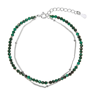 Stříbrný dvojitý náramek s malachity