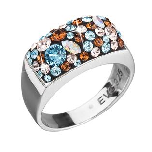 Stříbrný hranatý prsten Crystals from Swarovski® Brown Aqua