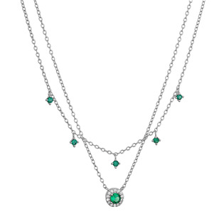 Stříbrný náhrdelník dvojitý se zelenými zirkony