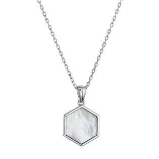 Stříbrný náhrdelník hexagon s bílou perletí