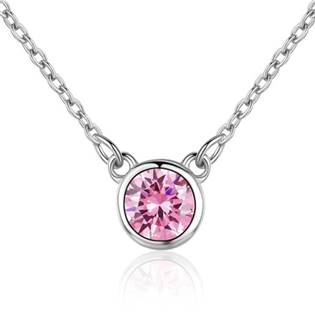 Stříbrný náhrdelník s kulatým růžovým kamenem