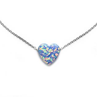 Stříbrný náhrdelník s modrým opálovým srdcem, délka 40 cm