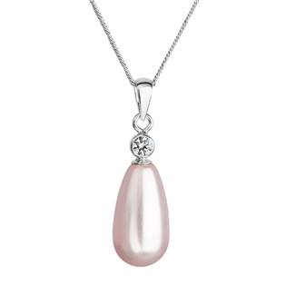 Stříbrný náhrdelník s růžovou perličkou Crystals from Swarovski® 