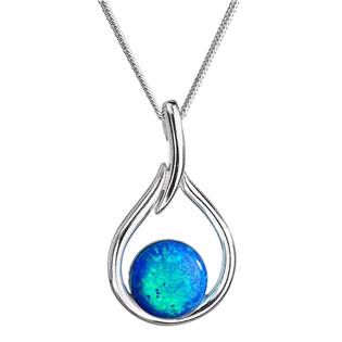 Stříbrný náhrdelník se syntetickým opálem modrá kapka