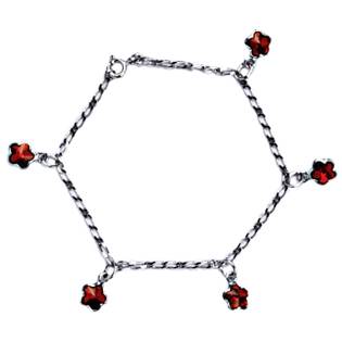 Stříbrný náramek s červenými kytičkami Crystals from Swarovski