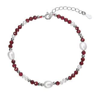 Stříbrný náramek s perlami a granáty