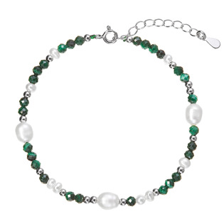 Stříbrný náramek s perlami a malachity