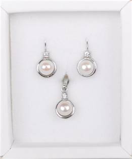 Stříbrný perlový set náušnice + přívěšek