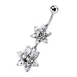 stříbrný piercing do pupíku s kytičkami