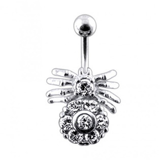Stříbrný piercing do pupíku, čiré zirkony