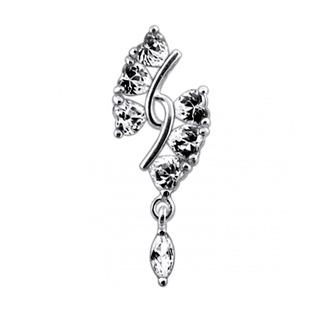 Stříbrný piercing do pupíku, čiré zirkony