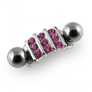 Stříbrný piercing do pupíku se štítem, růžové zirkony