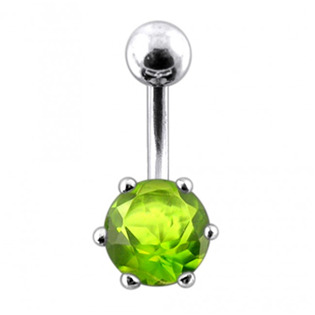 Stříbrný piercing do pupíku, světle zelený zirkon