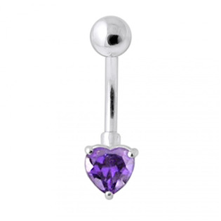 Stříbrný piercing do pupíku, tmavě fialový zirkon