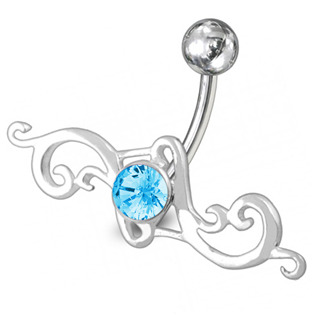 Stříbrný piercing do pupíku, tyrkysový zirkon