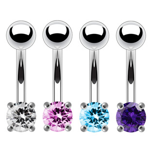 Stříbrný piercing do pupíku, zirkon