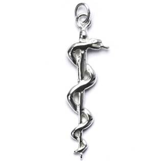 Stříbrný přívěšek - lékařský symbol Had a Aeskulapova hůl