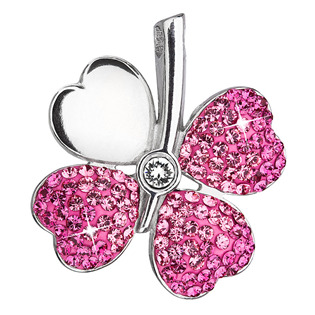 Stříbrný přívěsek s krystaly Swarovski růžový čtyřlístek
