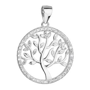 Stříbrný přívěsek se zirkony v bílé barvě strom života 