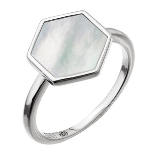 Stříbrný prsten hexagon s bílou perletí
