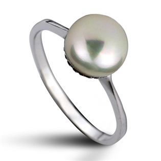 Stříbrný prsten přírodní perla 8 mm, vel. 49