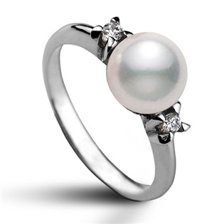 Stříbrný prsten s bílou swarovski perlou 8 mm, vel. 57