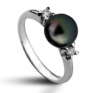 Stříbrný prsten s černou perlou 7,5 mm, vel. 57