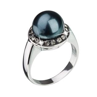 Stříbrný prsten s krystaly Crystals From Swarovski® a tmavou perlou