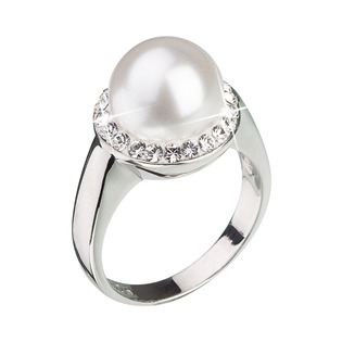 Stříbrný prsten s krystaly Preciosa a perlou
