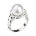 Stříbrný prsten s krystaly Swarovski a bílou perlou, vel: 56