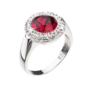 Stříbrný prsten s krystaly Swarovski červený kulatý, vel: 56