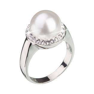 Stříbrný prsten s krytsaly Crystals from Swarovski® a bílou perlou