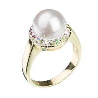 Stříbrný prsten s krytsaly Crystals from Swarovski® a bílou perlou, Luminous Green