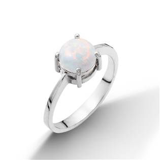 Stříbrný prsten s kulatým bílým opálem