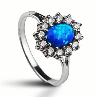 Stříbrný prsten se zirkony a modrým opálem